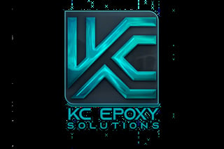 Neon cyan logo featuring interlocking KC letters above KC EPOXY SOLUTIONS text on dark background
